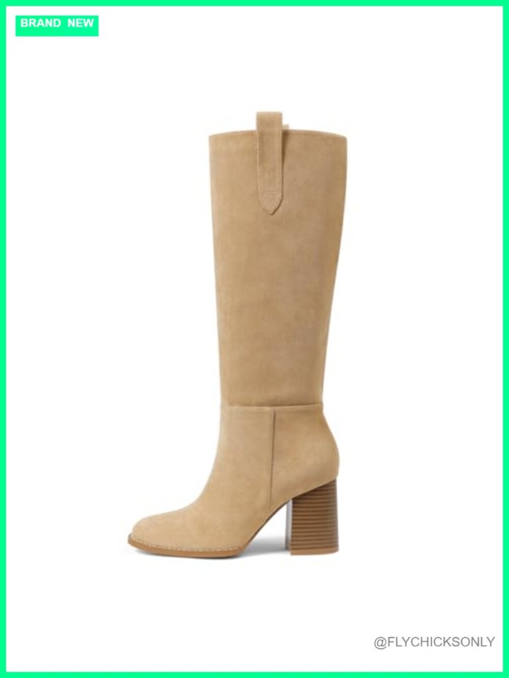 Suede Knee High Boots Womens Chunky Heel Tall Round Toe Pull-On